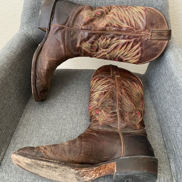 Justin Made in USA Mens UJ251 Western Cowboy Leather Brown Boots Size 9EE